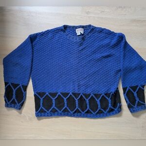 Knitsmith Blue and Black Hand Knit Sweater